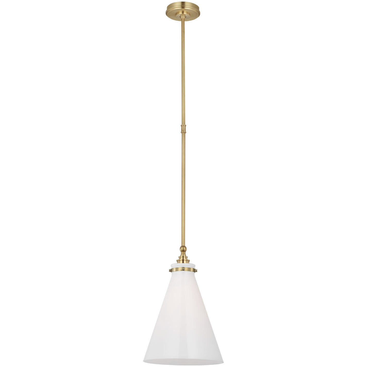 Chapman & Myers Parkington LED 11 inch Antique-Burnished Brass Conical Pendant Ceiling Light in White Glass
