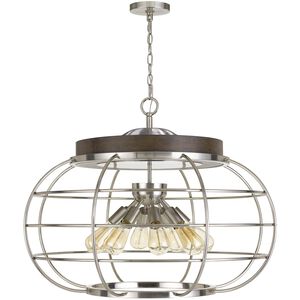 Liberty 8 Light 31 inch Brushed Steel with Wood Chandelier Ceiling Light