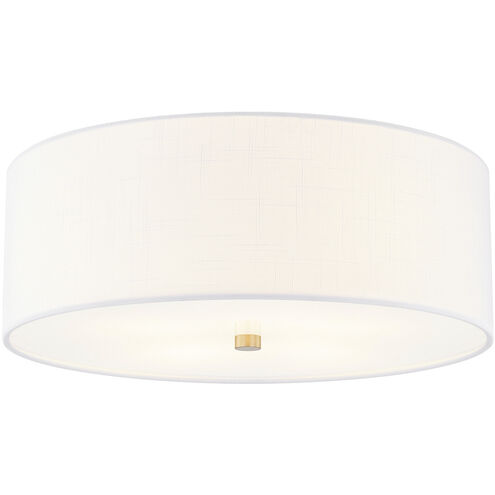 Textile Collection 4 Light 18 inch Brushed Brass Flush Mount Ceiling Light in White, Classic Family