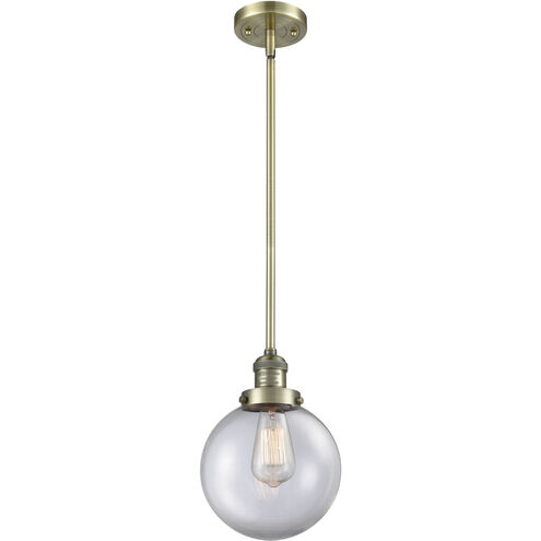 Franklin Restoration Beacon LED 8 inch Antique Brass Mini Pendant Ceiling Light in Clear, Franklin Restoration