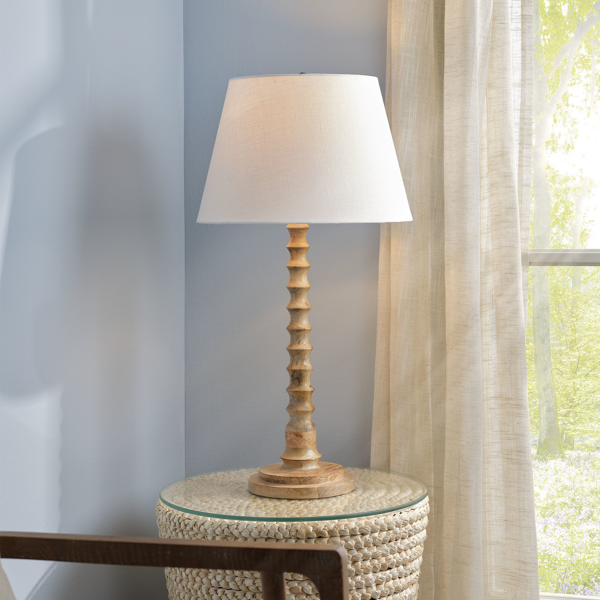 Revolution 31 inch 60 watt Natural Mango Wood with Satin Finish Table Lamp Portable Light