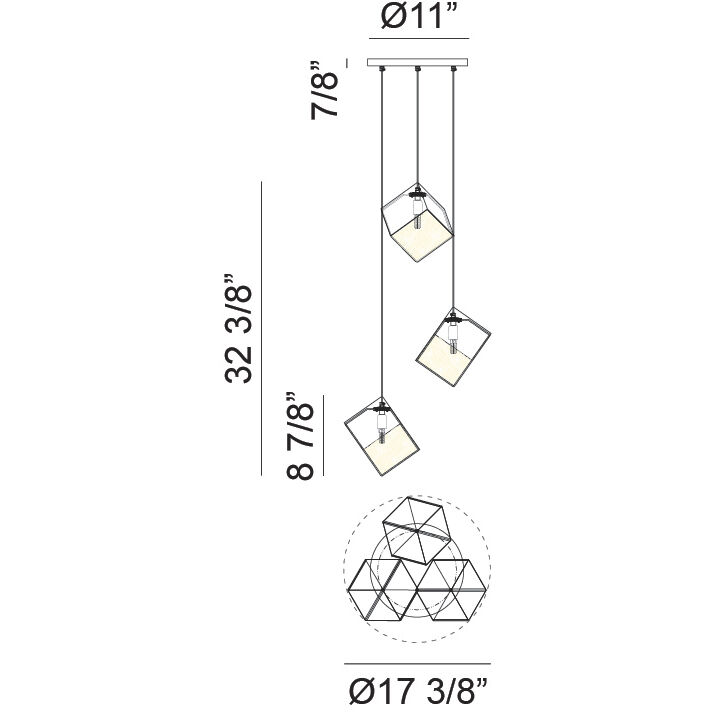 Cube 3 Light 17.38 inch Champagne Gold Pendant Ceiling Light