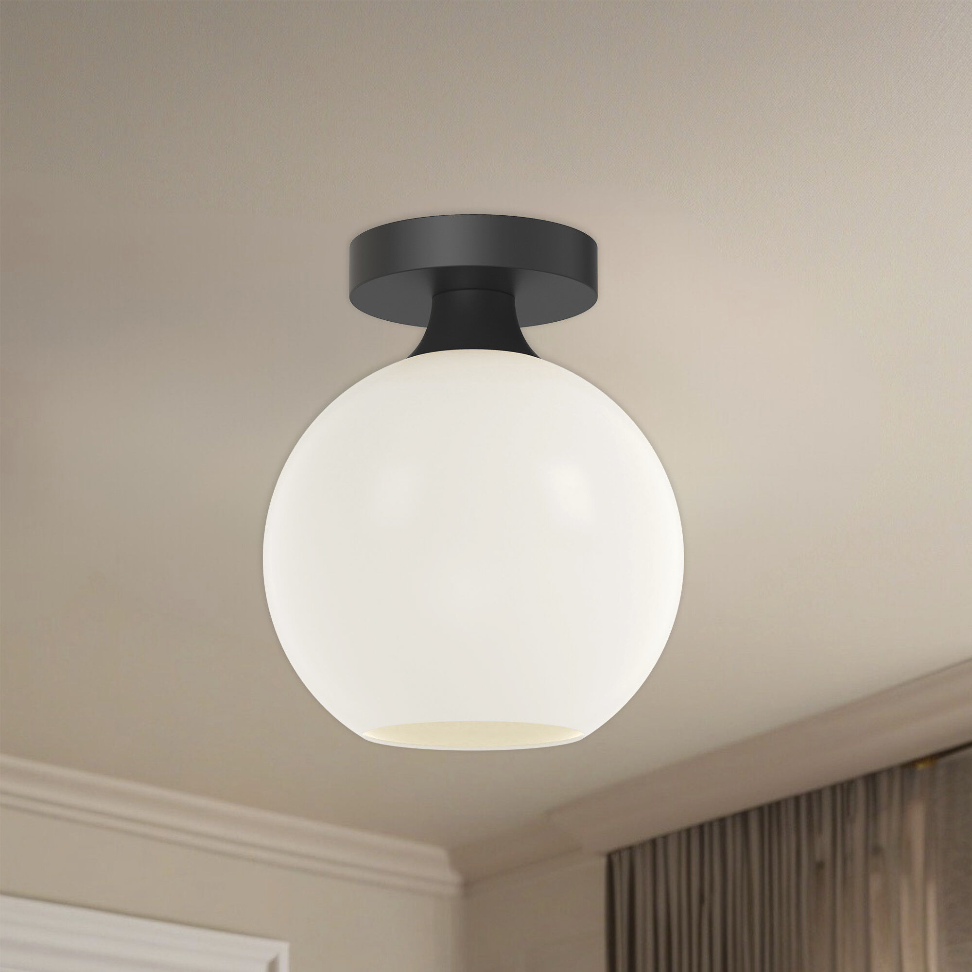 Alora Mood Castilla 1 Light 7.88 inch Matte Black Flush Mount Ceiling Light in Matte Opal Glass