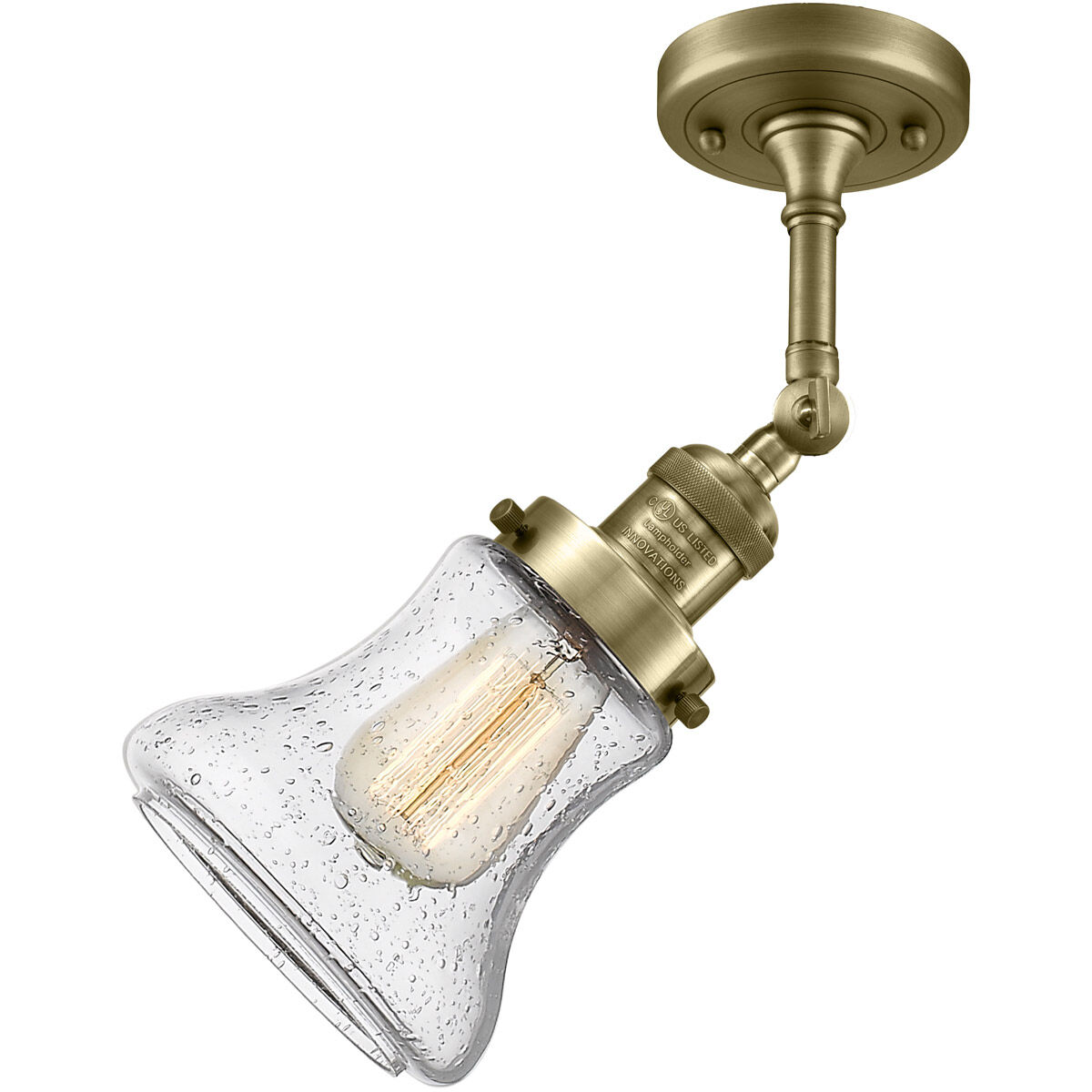 Franklin Restoration Bellmont LED 6 inch Antique Brass Semi-Flush Mount Ceiling Light in Seedy Glass, Franklin Restoration