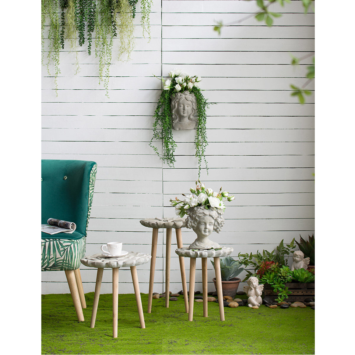 Garden Whitewash Stone Wall Planter