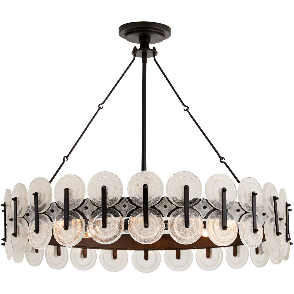 Rondelle 8 Light 31 inch Blackened Iron Chandelier Ceiling Light