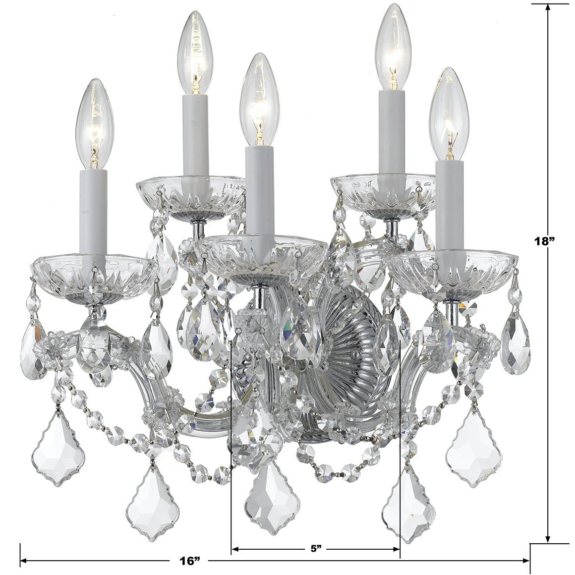 Maria Theresa 5 Light 16 inch Polished Chrome Sconce Wall Light in Clear Hand Cut