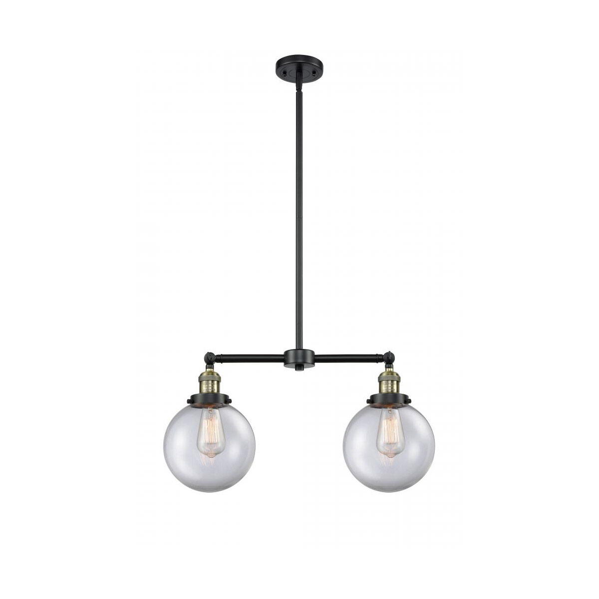 Franklin Restoration Large Beacon 2 Light 43 inch Black Antique Brass Island Light Ceiling Light in Clear Glass, Franklin Restoration