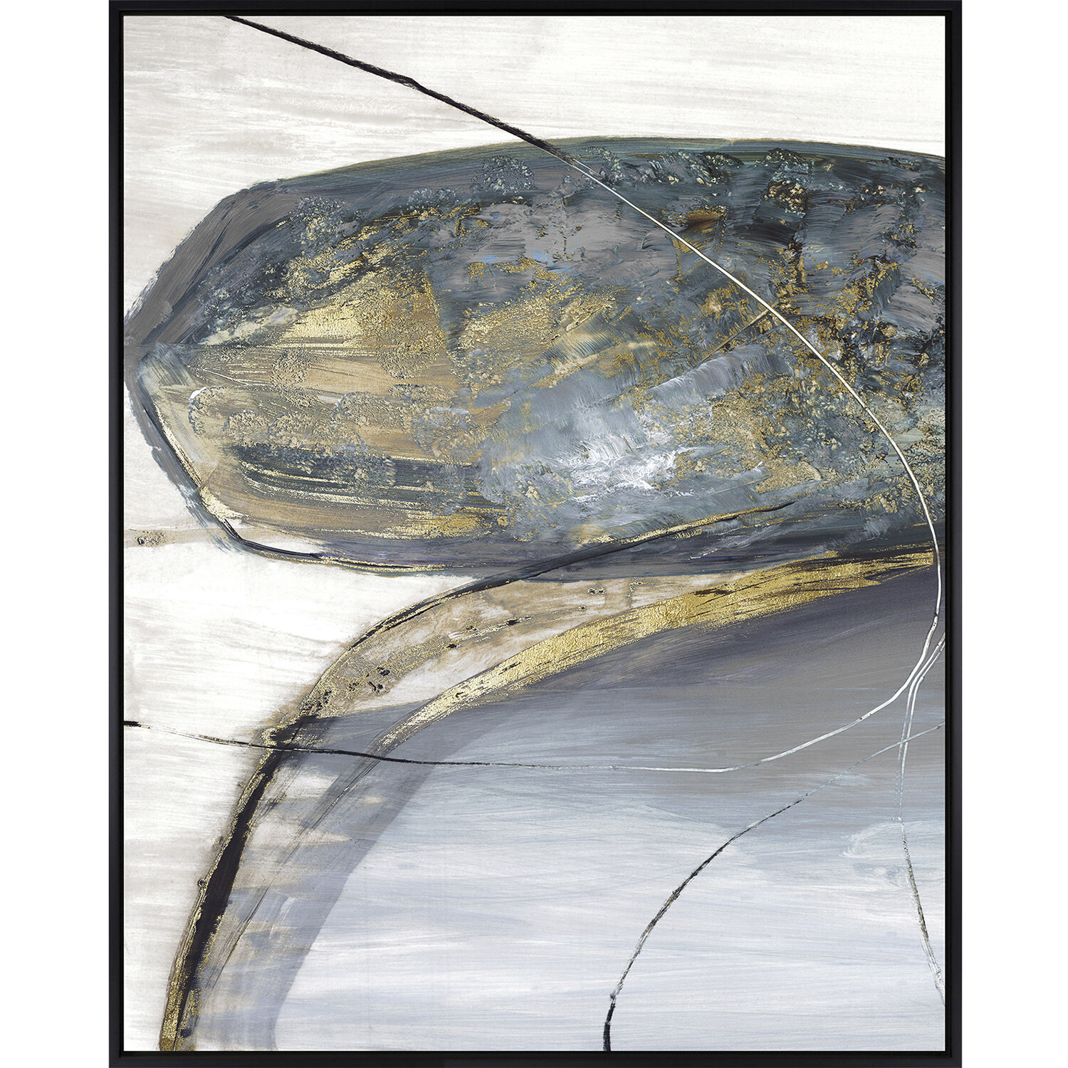 Teal Stones Blue and Gray and Metallic and Neutral Canvas