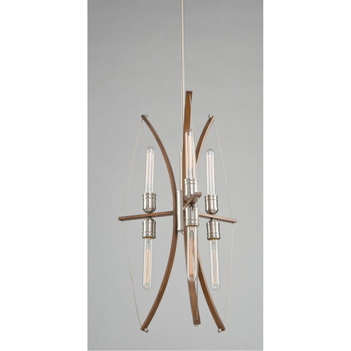 Arco 6 Light 18 inch Faux Wood and Brushed Nickel Chandelier Ceiling Light