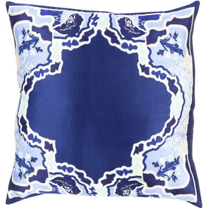Geisha 22 inch Aqua / Blue / Ivory / Light Beige / Dark Blue Accent Pillow