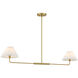 Minimalist 2 Light 44 inch Natural Brass Linear Chandelier Ceiling Light