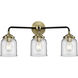 Nouveau Small Bell 3 Light 23 inch Black Antique Brass Bath Vanity Light Wall Light in Clear Glass, Nouveau