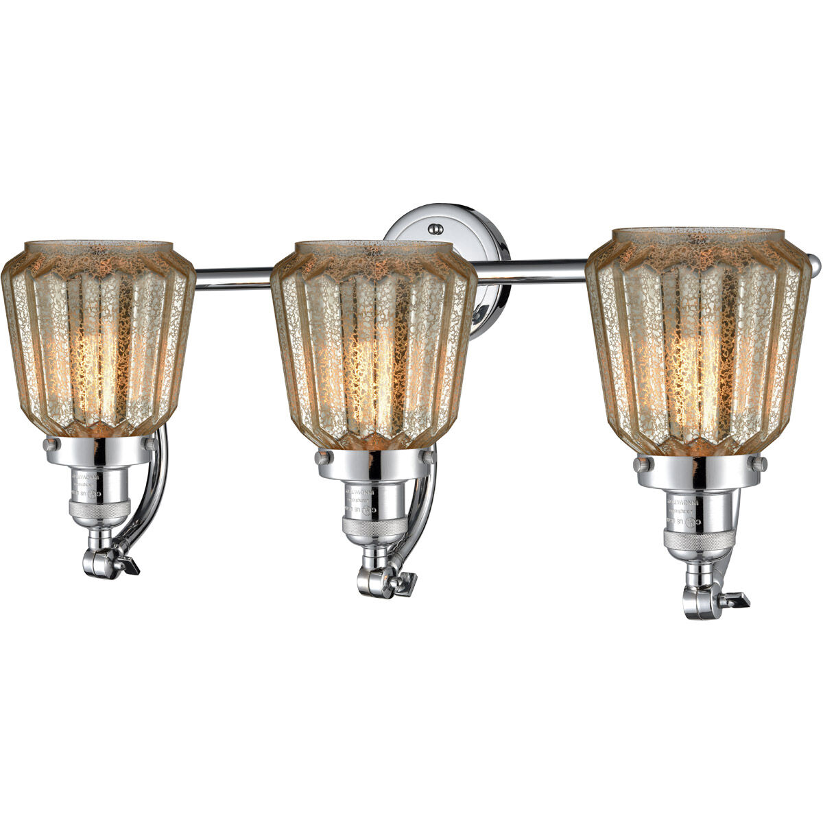 Franklin Restoration Chatham 3 Light 28 inch Polished Chrome Bath Vanity Light Wall Light in Mercury Glass, Franklin Restoration