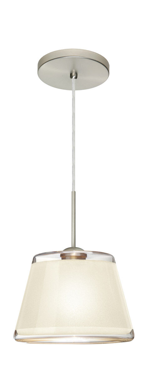 Pica LED Satin Nickel Pendant Ceiling Light in White Sand Glass