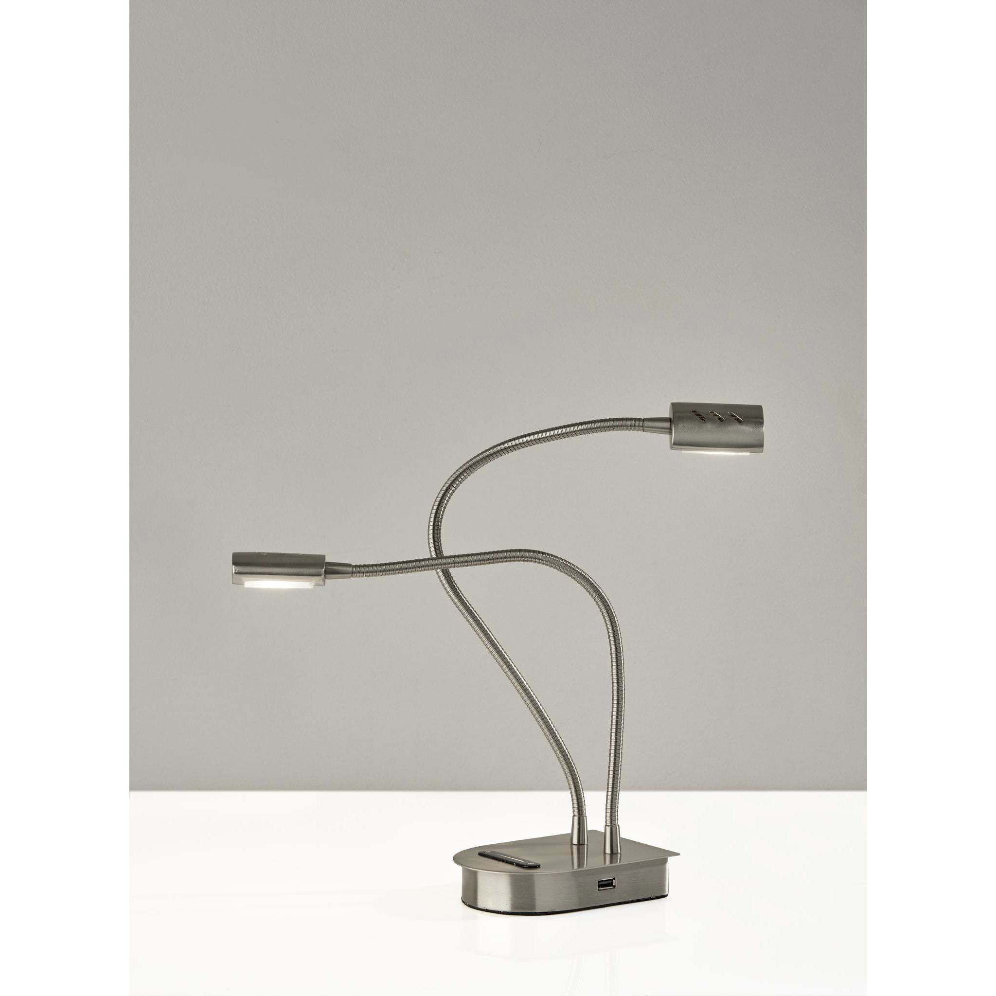 Eternity 14 inch 6.00 watt Brushed Steel Desk Lamp Portable Light, 2 Arm