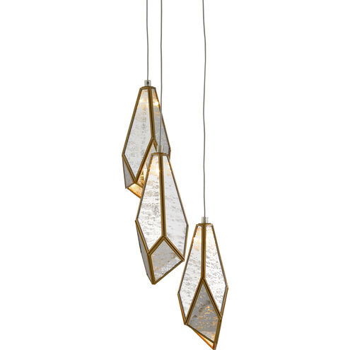 Glace 3 Light 9.5 inch Painted Silver/Antique Brass Multi-Drop Pendant Ceiling Light