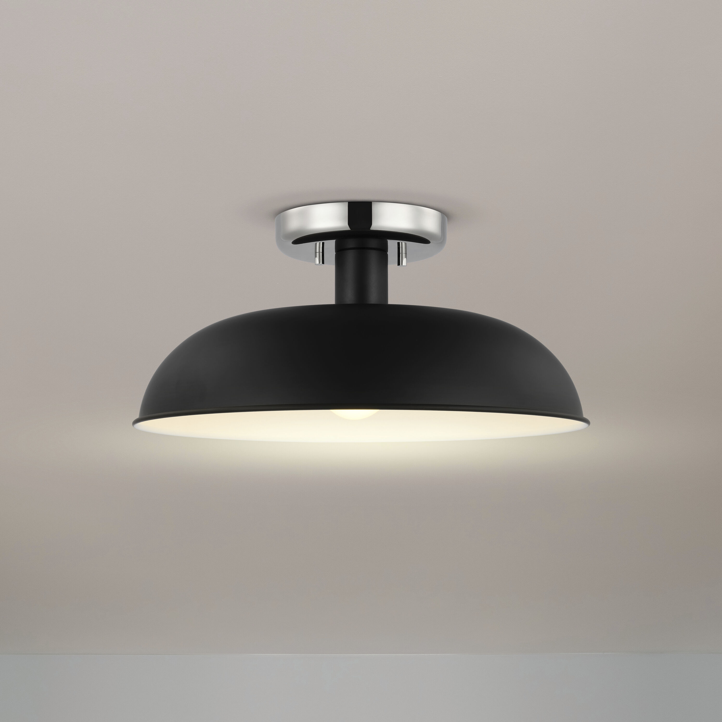 Nuvo 60 7492 Colony 1 Light 15 inch Matte Black Polished Nickel Semi Flush Ceiling Light