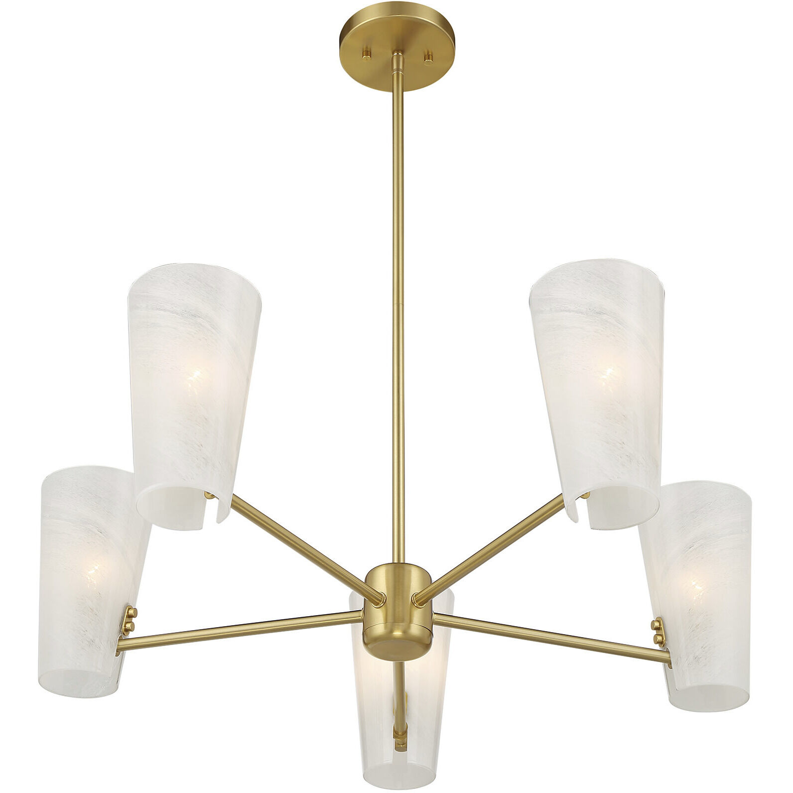 Mid-Century Modern 5 Light 30 inch Natural Brass Chandelier Ceiling Light
