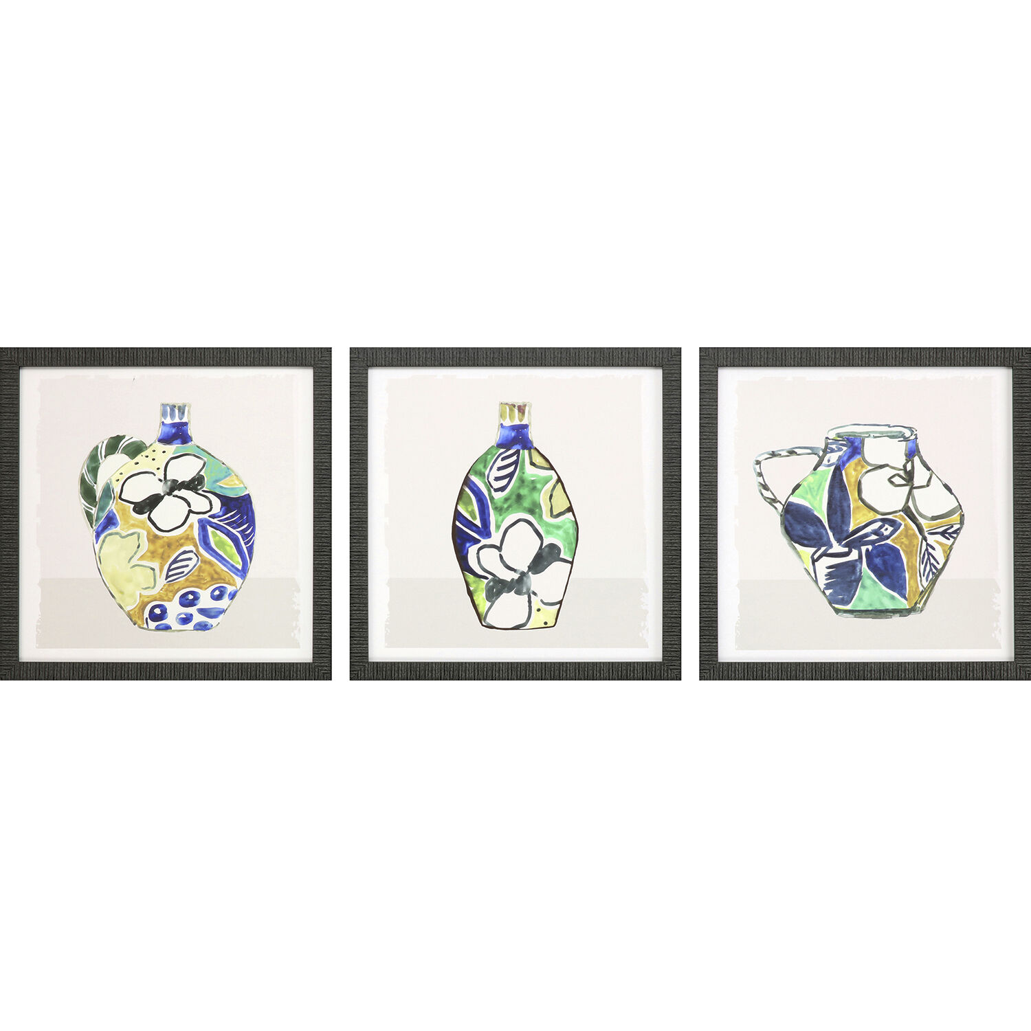Architectural Blue and Black and Gray and Yellow Framed Art