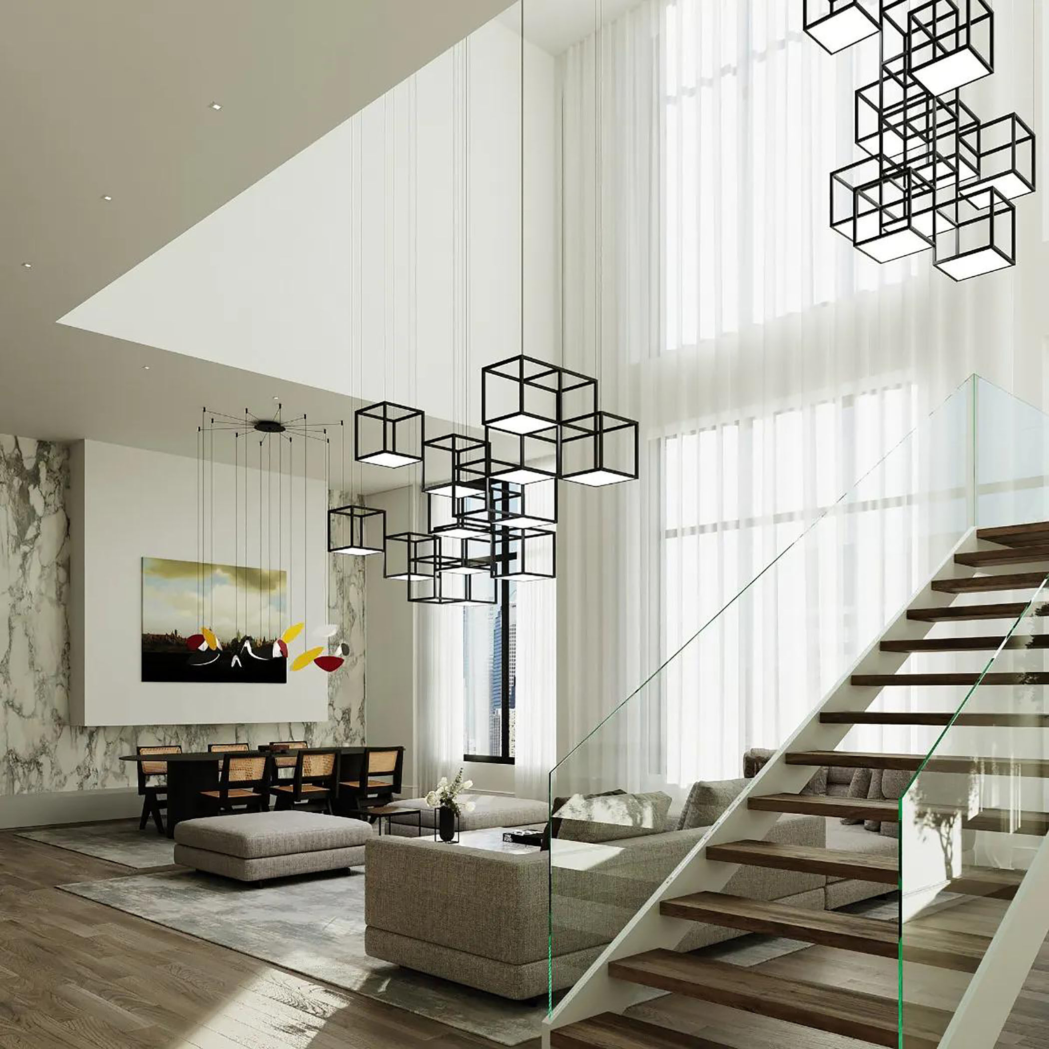 Sonneman 24Z0004K Cubix LED 37 inch Satin Black Pendant Ceiling Light Vertical