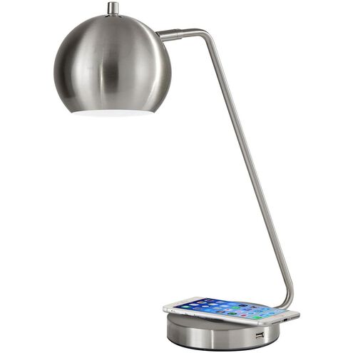 Emerson 18 inch 60.00 watt Brushed Steel Desk Lamp Portable Light, with AdessoCharge Wireless Charging Pad and USB Port