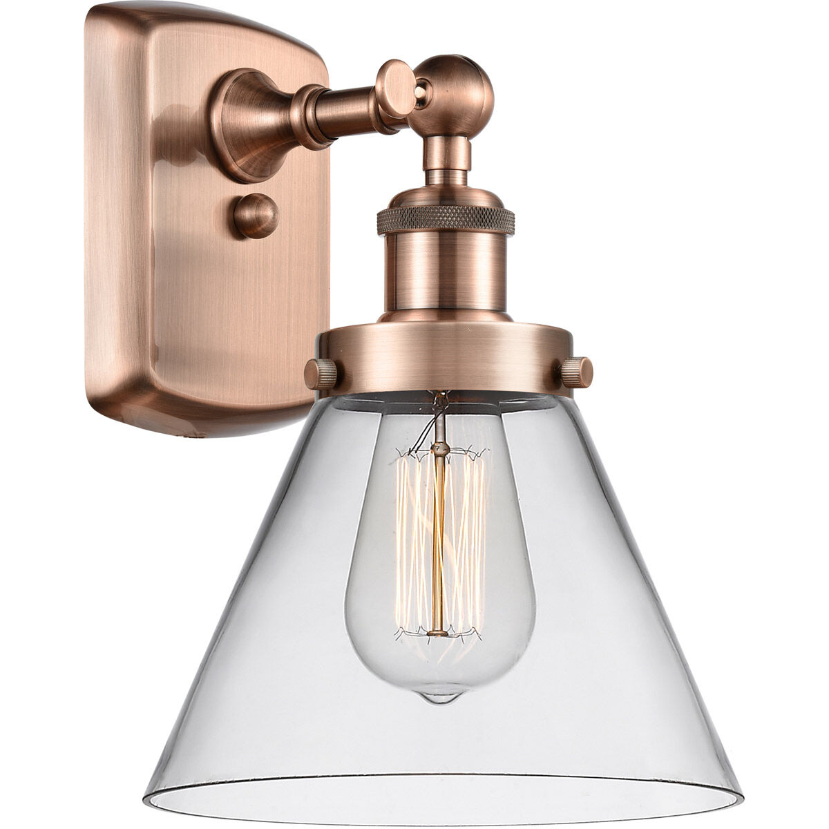 Ballston Large Cone 1 Light 8 inch Antique Copper Sconce Wall Light in Clear Glass