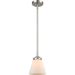 Nouveau Small Cone LED 6 inch Brushed Satin Nickel Mini Pendant Ceiling Light in Matte White Glass, Nouveau