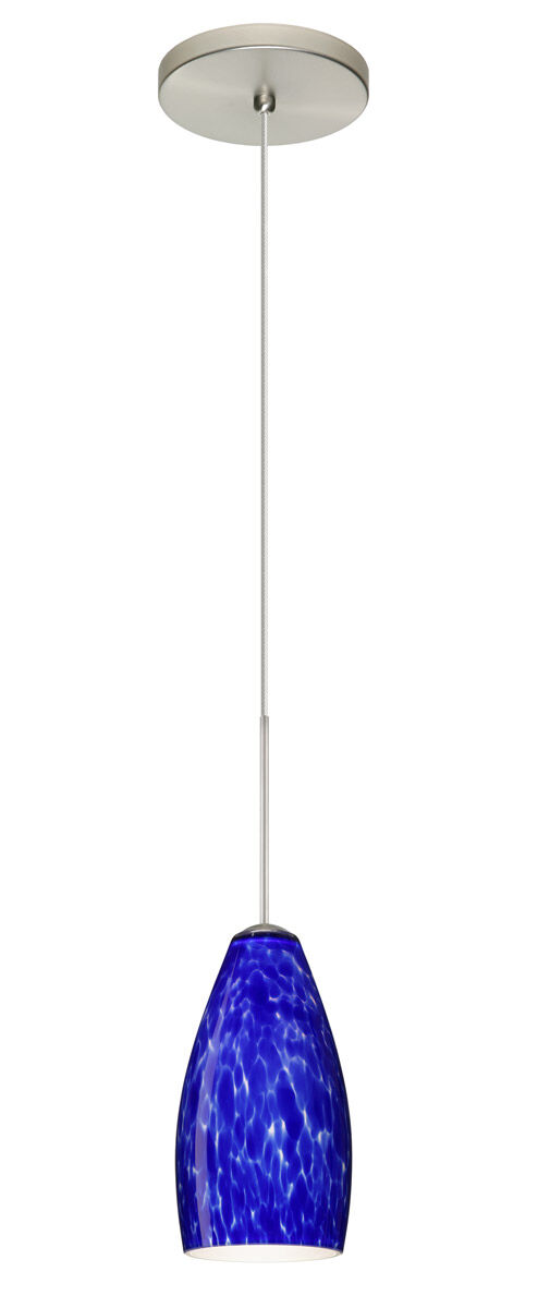 Karli LED Satin Nickel Pendant Ceiling Light in Blue Cloud Glass