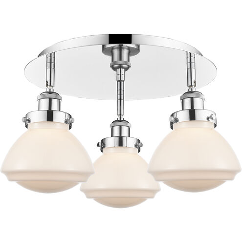 Olean 3 Light 18.25 inch Polished Chrome Flush Mount Ceiling Light in Matte White