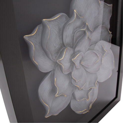 Magnolia Flower Gray Flower with Gold Accents Wood Wall Art