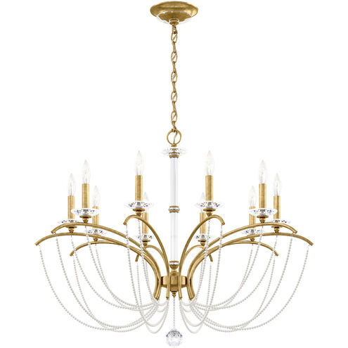Priscilla 10 Light Heirloom Gold Chandelier Ceiling Light in White Pearl, Adjustable Height