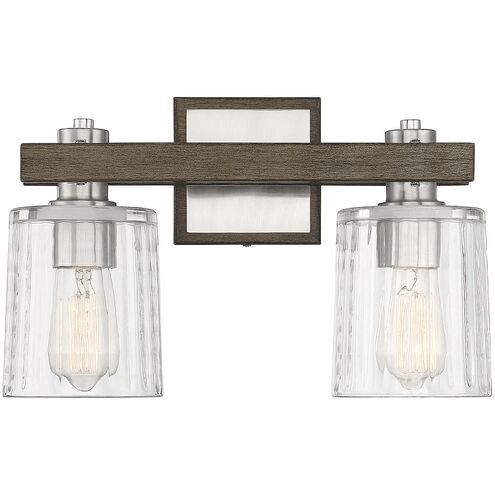 Halifax 2 Light 15 inch Satin Nickel with Gray Wood Bathroom Vanity Light Wall Light in Satin Nickel/Gray Wood