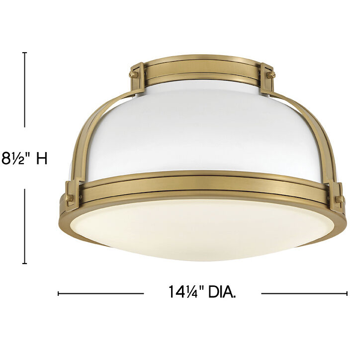 Barton 2 Light 14.25 inch Matte White with Lacquered Brass Flush Mount Ceiling Light