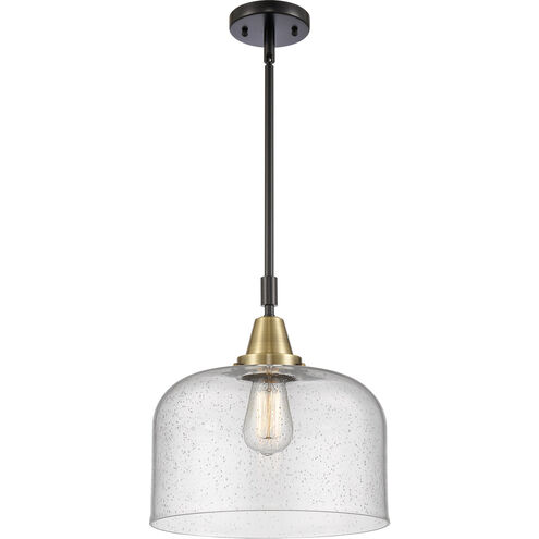 Franklin Restoration X-Large Bell 1 Light 12 inch Black Antique Brass and Matte Black Mini Pendant Ceiling Light in Seedy Glass