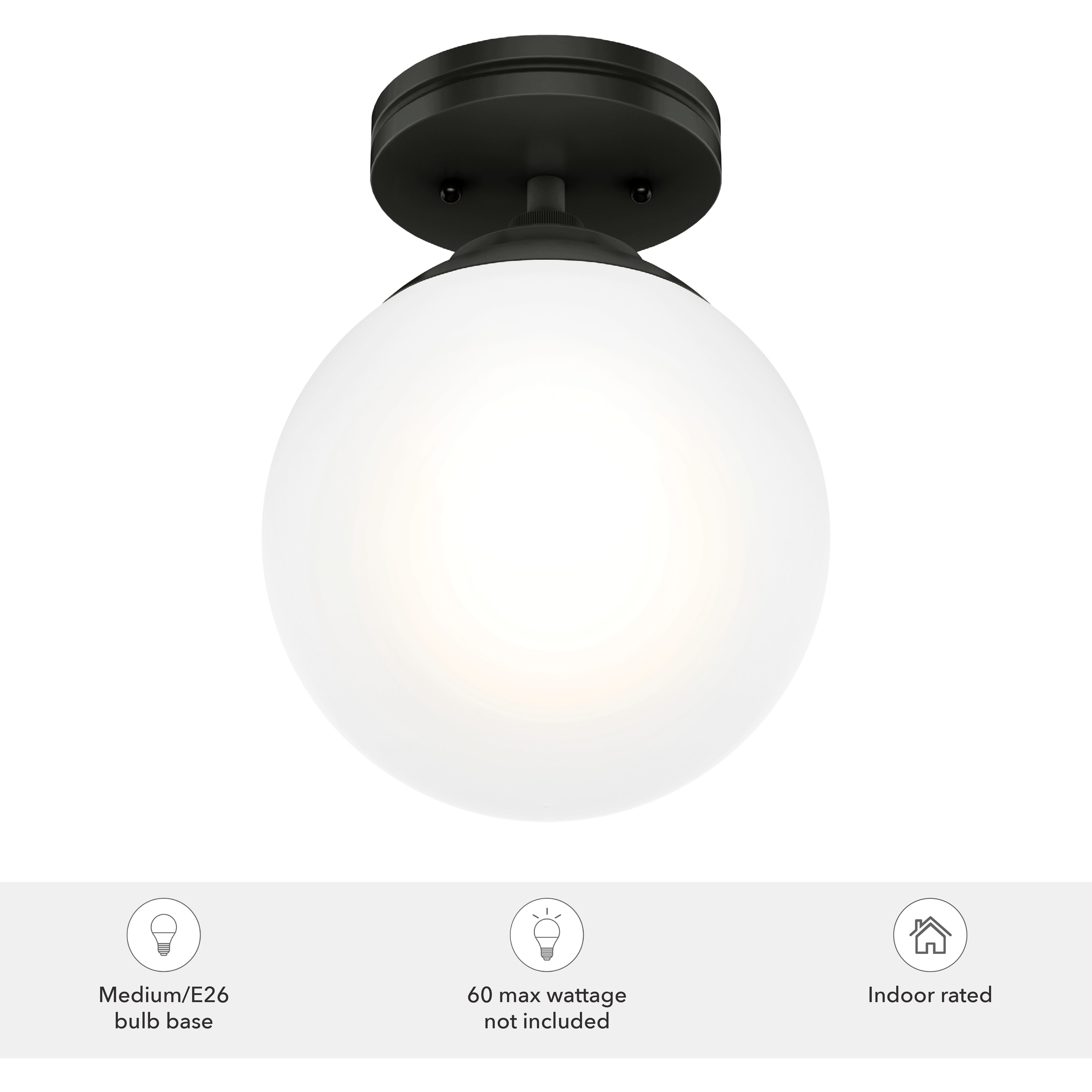 Hepburn 1 Light 8 inch Matte Black Semi-Flush Mount Ceiling Light, Small