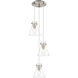 Newton Cone 3 Light 15.5 inch Brushed Satin Nickel Multi Pendant Ceiling Light in Clear Glass