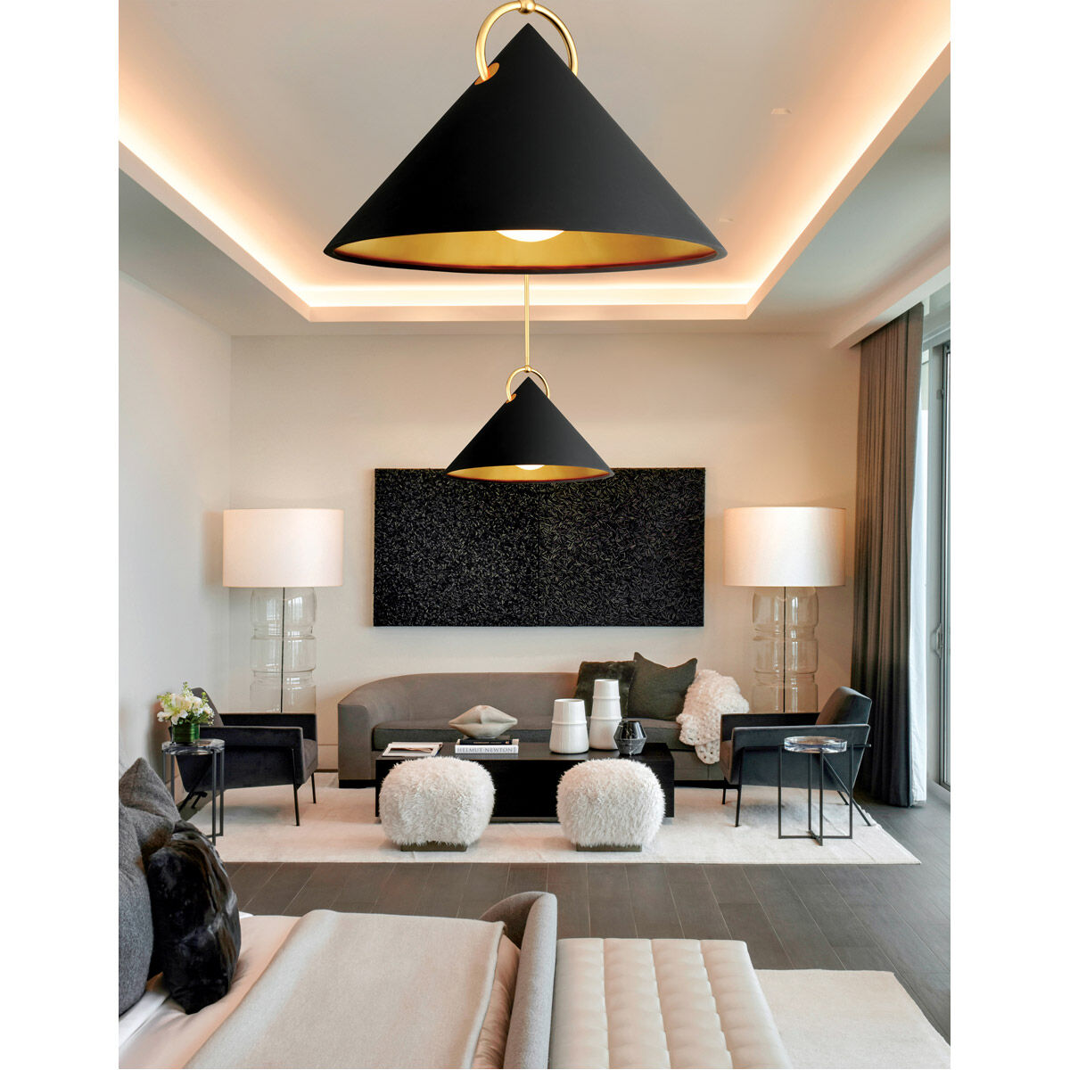 Charm 1 Light 38 inch Black and Gold Leaf Pendant Ceiling Light