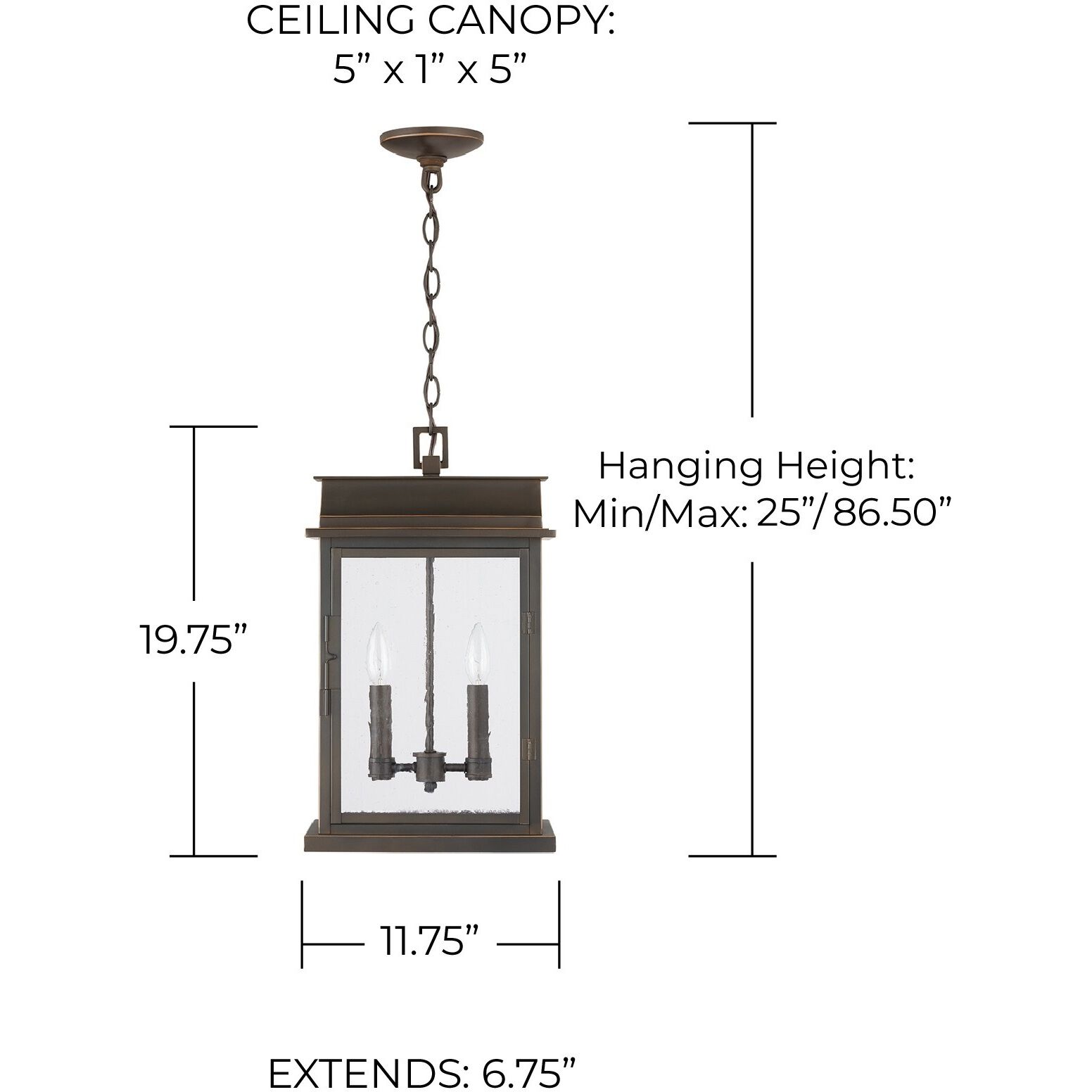 Bolton 2 Light 12 inch Oiled Bronze Outdoor Hanging Lantern