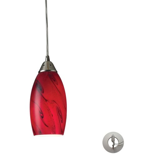 Galaxy 1 Light 5 inch Satin Nickel Mini Pendant Ceiling Light in Red Galaxy Glass
