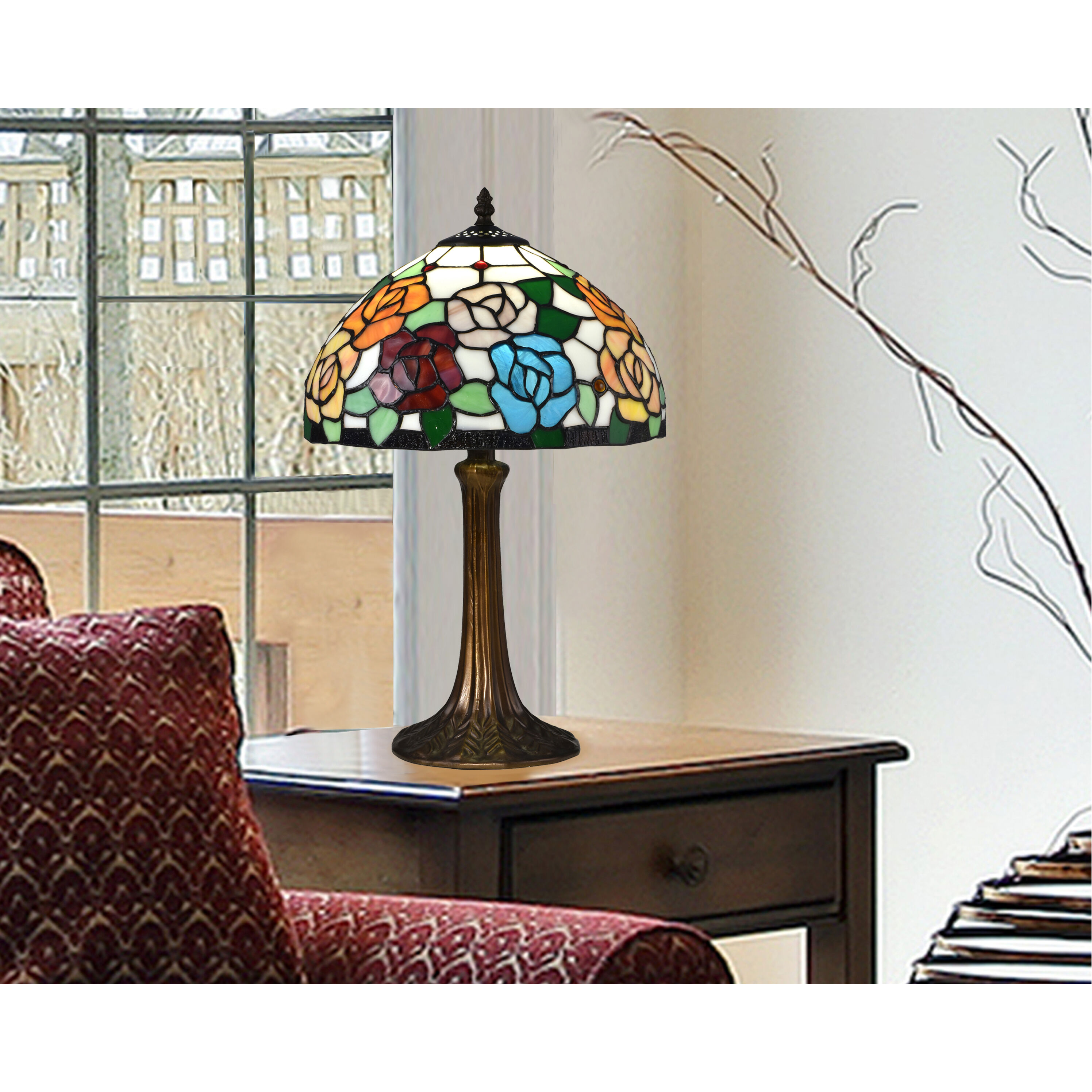 East Cape 19.5 inch 75.00 watt Antique Bronze Tiffany Table Lamp Portable Light