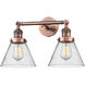 Franklin Restoration Large Cone 2 Light 8 inch Antique Copper Bath Vanity Light Wall Light in Seedy Glass, Franklin Restoration