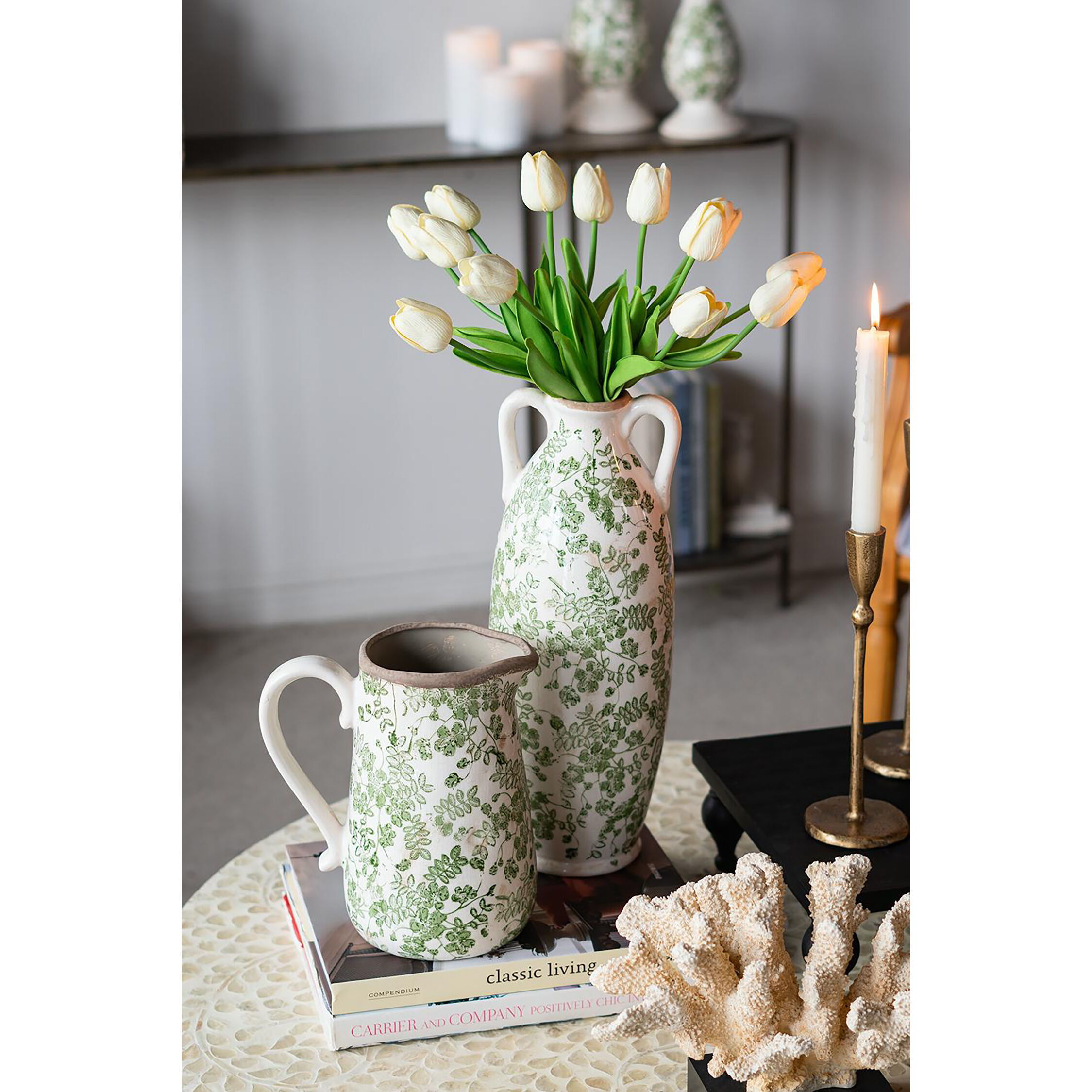 Flower Green and White Pitcher