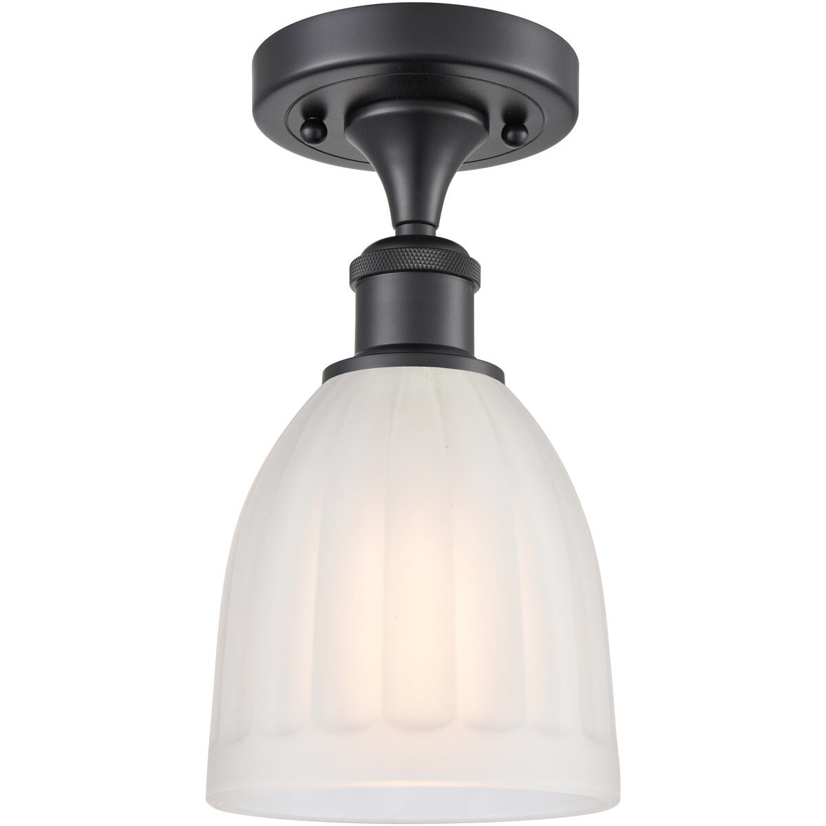 Ballston Brookfield 1 Light 6 inch Matte Black Semi-Flush Mount Ceiling Light in White Glass, Ballston
