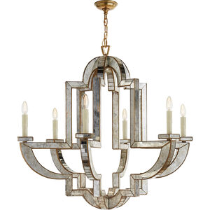 Niermann Weeks Lido 6 Light 38.25 inch Antique Mirror with Antique Brass Chandelier Ceiling Light, Large