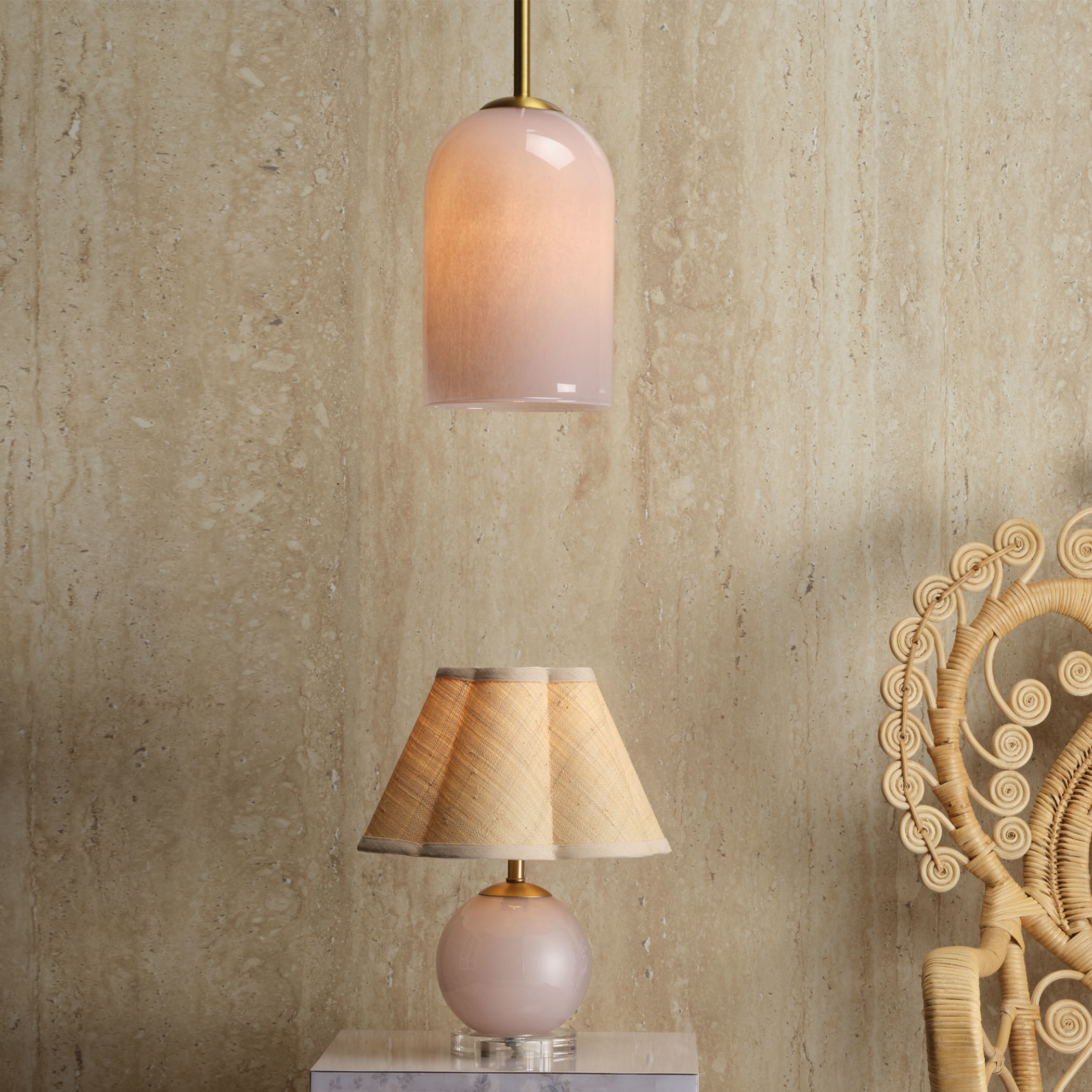 Holt 1 Light 7.25 inch Antique Brass Pendant Ceiling Light in Pink Glass