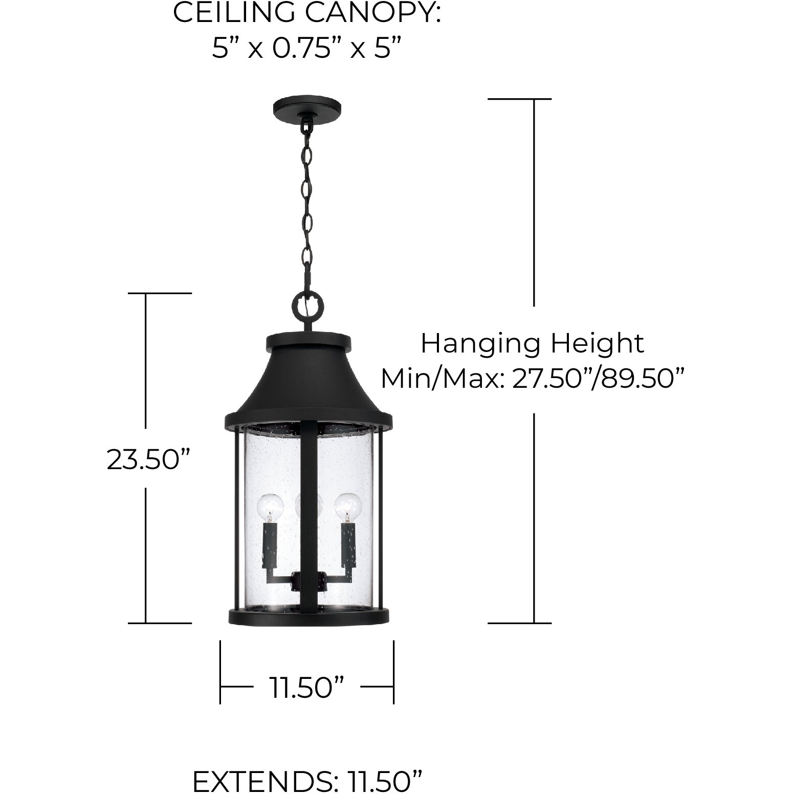 Bridger 4 Light 11.5 inch Black Outdoor Hanging Lantern