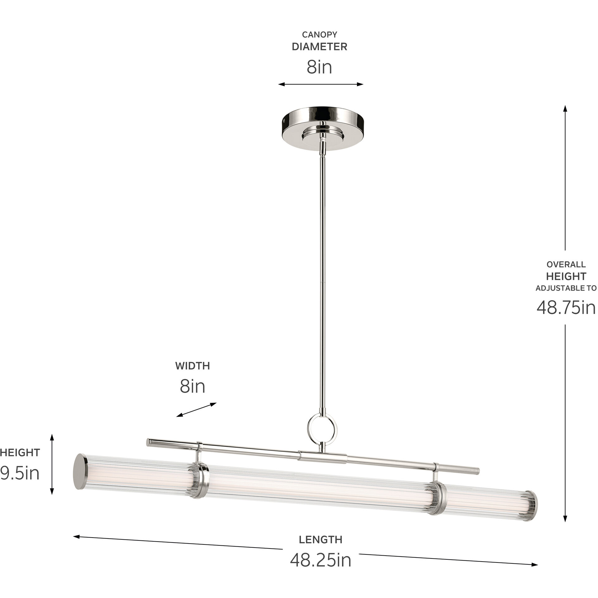 Riven LED 8 inch Polished Nickel Chandelier Linear Ceiling Light