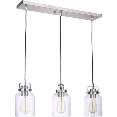 Foxwood 3 Light 25 inch Brushed Polished Nickel Linear Pendant Ceiling Light