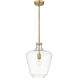 Lowell LED 12 inch Brushed Brass Mini Pendant Ceiling Light in Clear Glass